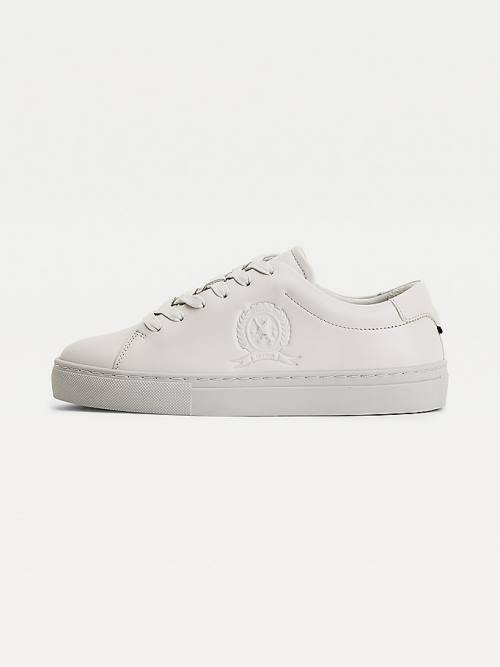 Grey Tommy Hilfiger Elevated Crest Leather Women's Sneakers | TH579FCJ