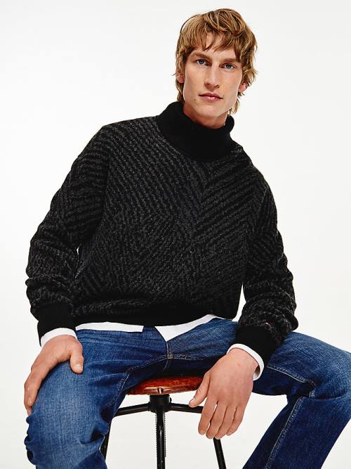 Grey Tommy Hilfiger Elevated Herringbone Roll Neck Jumper Men\'s Sweaters | TH485GHN