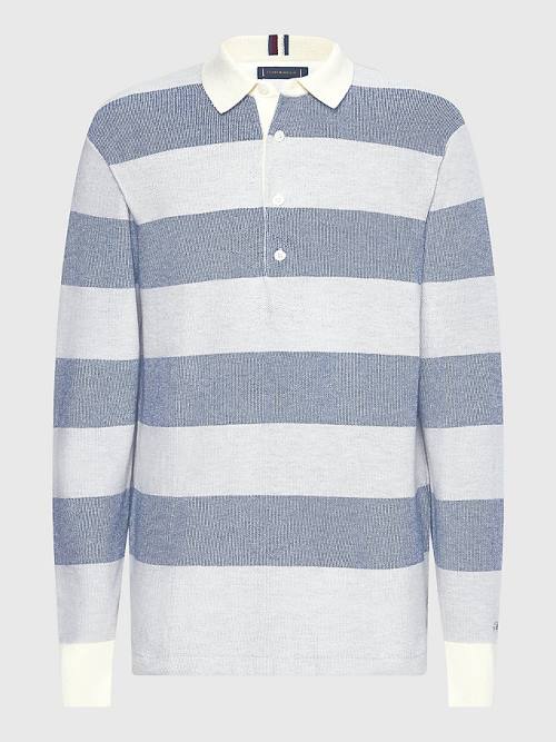 Grey Tommy Hilfiger Elevated Stripe Rugby Shirt Men's Sweaters | TH578LCM