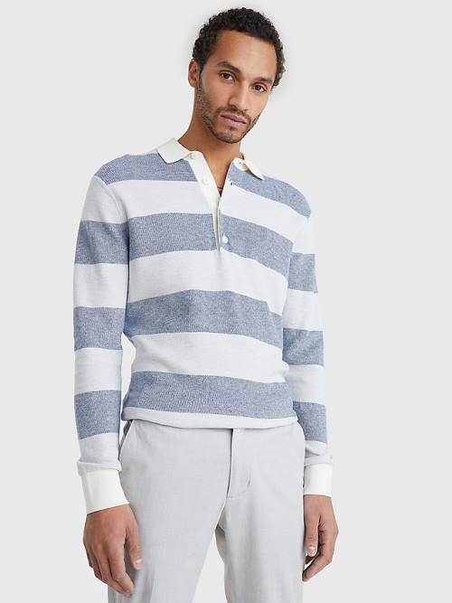 Grey Tommy Hilfiger Elevated Stripe Rugby Shirt Men\'s Sweaters | TH578LCM