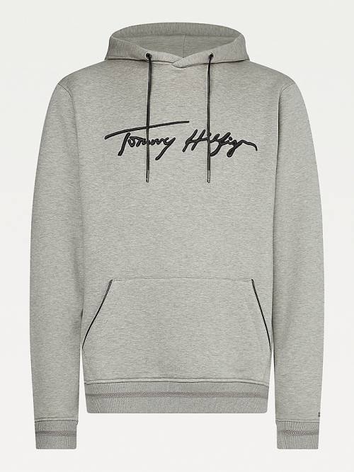 Grey Tommy Hilfiger Elevated TH Signature Men's Hoodie | TH539KQX