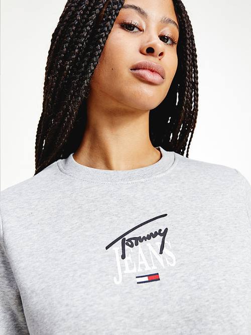 Grey Tommy Hilfiger Essential Logo Crew Neck Women's Sweatshirts | TH436JVM