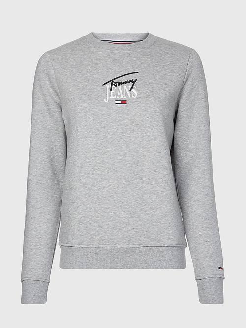 Grey Tommy Hilfiger Essential Logo Crew Neck Women's Sweatshirts | TH436JVM