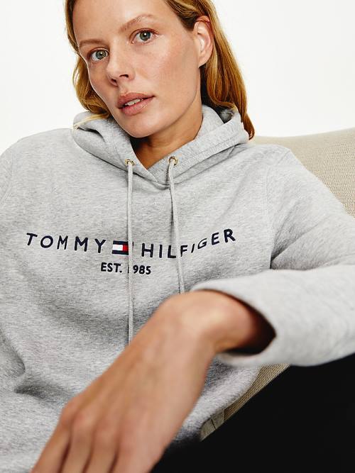 Grey Tommy Hilfiger Essential Logo Women\'s Hoodie | TH290KXP