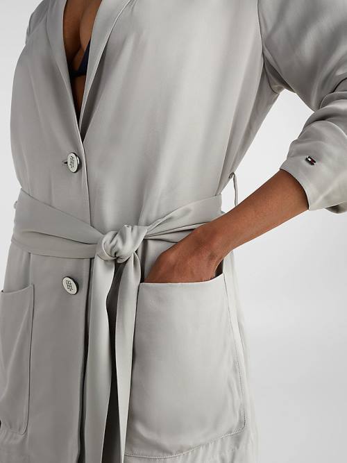 Grey Tommy Hilfiger Exclusive Belted Satin Women's Blazers | TH697JDT