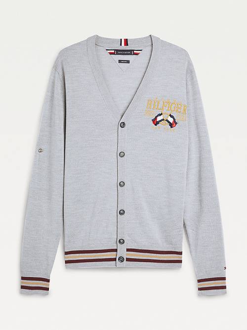 Grey Tommy Hilfiger Exclusive Flag Logo Merino Wool Cardigan Men's Sweaters | TH401IZW