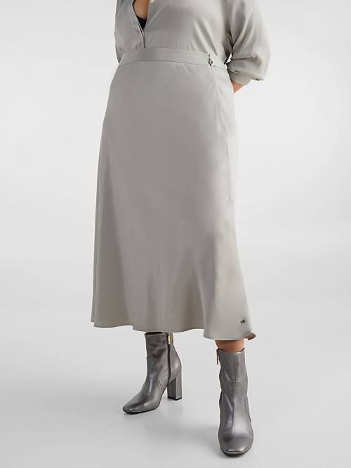 Grey Tommy Hilfiger Exclusive Satin Midi Women's Skirts | TH347SYH