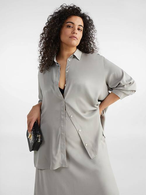 Grey Tommy Hilfiger Exclusive Satin Relaxed Fit Fleur Women's Blouse | TH534GOC