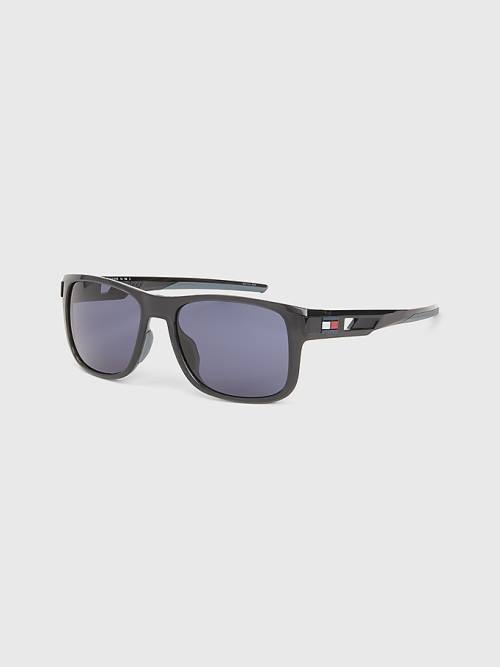 Grey Tommy Hilfiger Flag Detail Rectangular Men\'s Sunglasses | TH392QUF