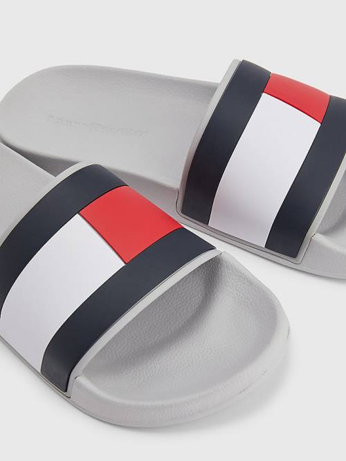 Grey Tommy Hilfiger Flag Pool Slides Men's Sandals | TH659RUE