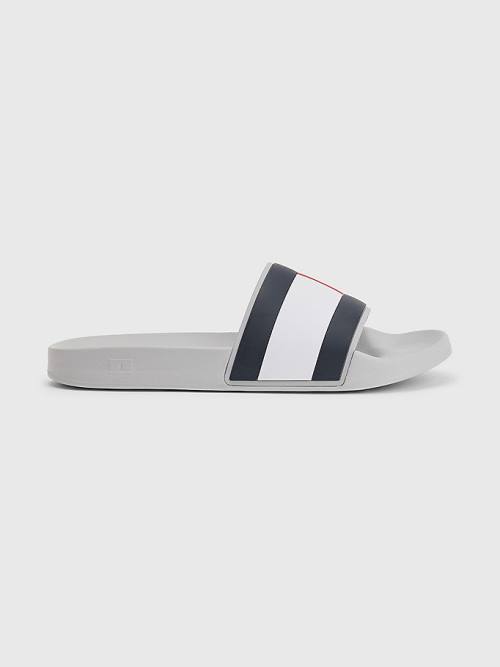 Grey Tommy Hilfiger Flag Pool Slides Men's Sandals | TH659RUE