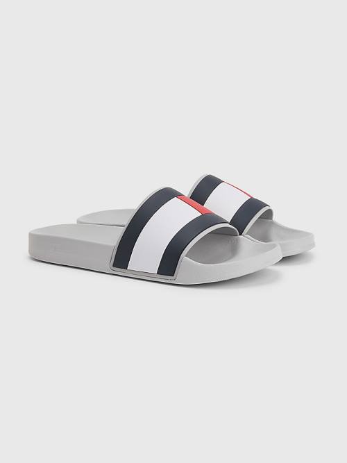 Grey Tommy Hilfiger Flag Pool Slides Men\'s Sandals | TH659RUE