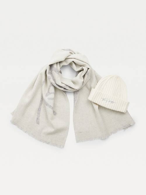 Grey Tommy Hilfiger Fresh Scarf And Beanie Gift Set Women\'s Hats | TH623IAZ