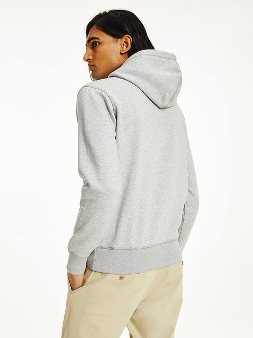 Grey Tommy Hilfiger Front Logo Organic Cotton Fleece Men's Hoodie | TH264KFJ