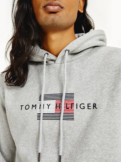 Grey Tommy Hilfiger Front Logo Organic Cotton Fleece Men's Hoodie | TH264KFJ