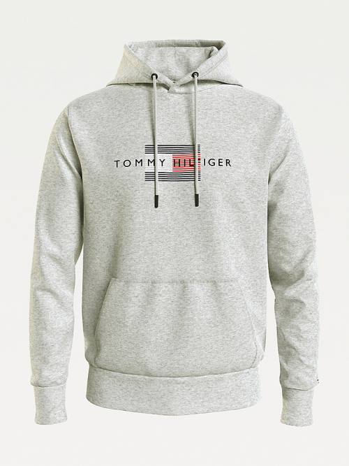 Grey Tommy Hilfiger Front Logo Organic Cotton Fleece Men's Hoodie | TH264KFJ