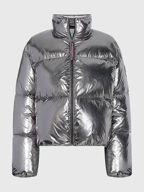 Grey Tommy Hilfiger Gloss Foil Down-Filled Puffer Women's Jackets | TH987KYT