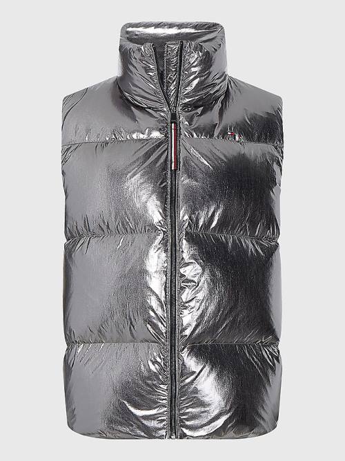 Grey Tommy Hilfiger Gloss Foil Down Puffer Vest Women's Coats | TH536JCX