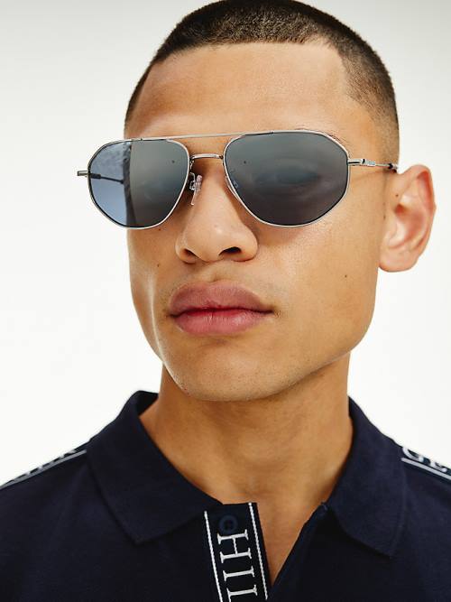 Grey Tommy Hilfiger Gradient Mirror Aviators Men\'s Sunglasses | TH698YAX