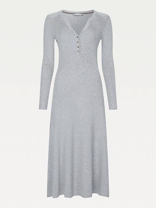 Grey Tommy Hilfiger Henley Fit And Flare Midi Women's Dress | TH047VYF