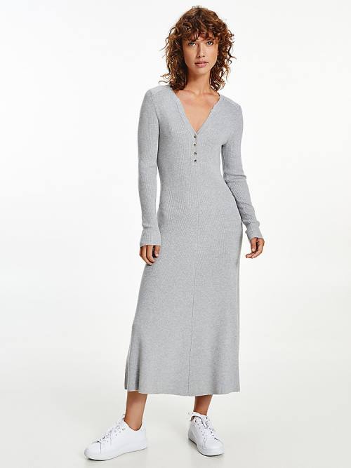 Grey Tommy Hilfiger Henley Fit And Flare Midi Women\'s Dress | TH047VYF