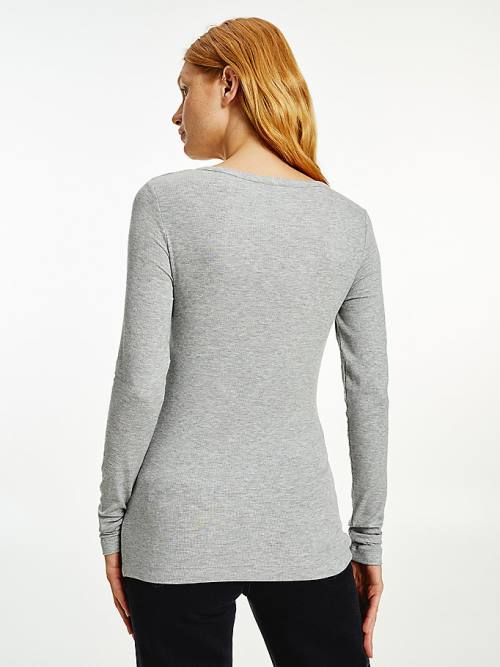 Grey Tommy Hilfiger Henley Long Sleeve Extra Slim Women's T Shirts | TH923WOD