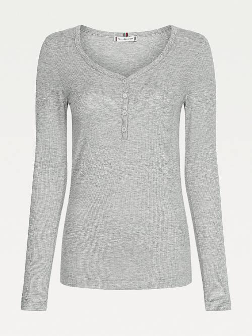 Grey Tommy Hilfiger Henley Long Sleeve Extra Slim Women's T Shirts | TH923WOD