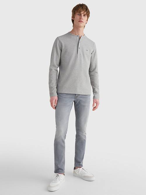 Grey Tommy Hilfiger Henley Neck Long Sleeve Men's T Shirts | TH378ABT