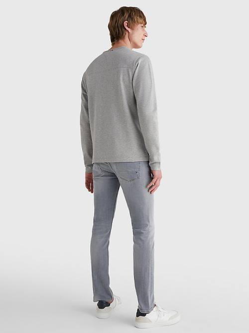 Grey Tommy Hilfiger Henley Neck Long Sleeve Men's T Shirts | TH378ABT