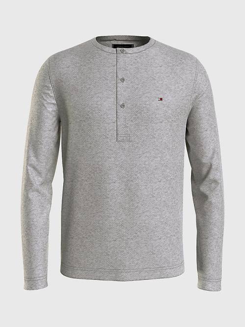 Grey Tommy Hilfiger Henley Neck Long Sleeve Men's T Shirts | TH378ABT