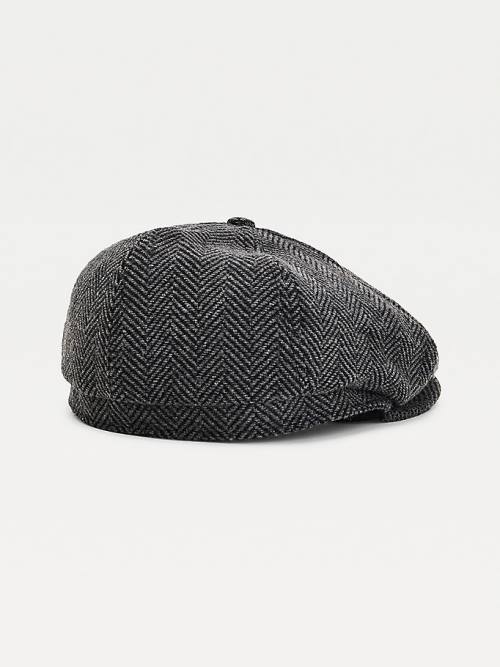 Grey Tommy Hilfiger Herringbone Check Baker Boy Cap Men's Hats | TH816UDC