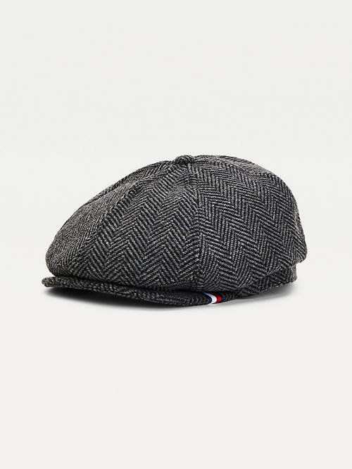 Grey Tommy Hilfiger Herringbone Check Baker Boy Cap Men\'s Hats | TH816UDC