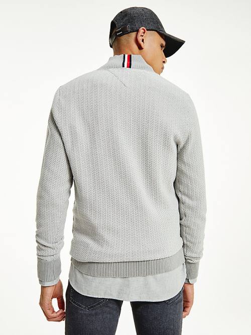 Grey Tommy Hilfiger Herringbone Knit Half-Zip Jumper Men's Sweaters | TH908ORM