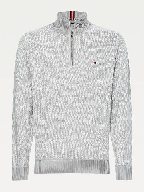 Grey Tommy Hilfiger Herringbone Knit Half-Zip Jumper Men's Sweaters | TH908ORM