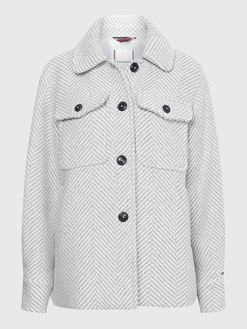 Grey Tommy Hilfiger Herringbone Shacket Women's Jackets | TH290JUE