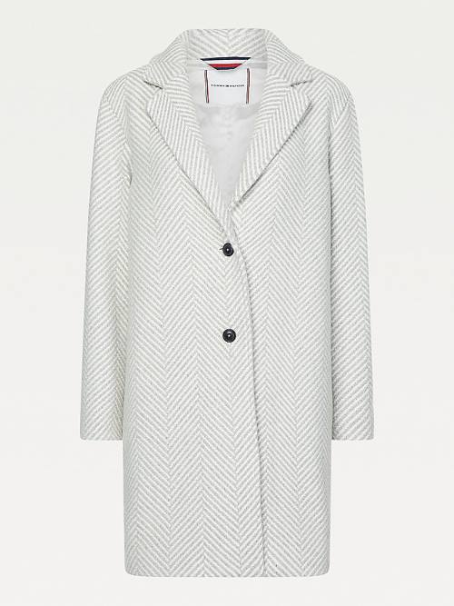 Grey Tommy Hilfiger Herringbone Single-Breasted Women's Coats | TH297IQW