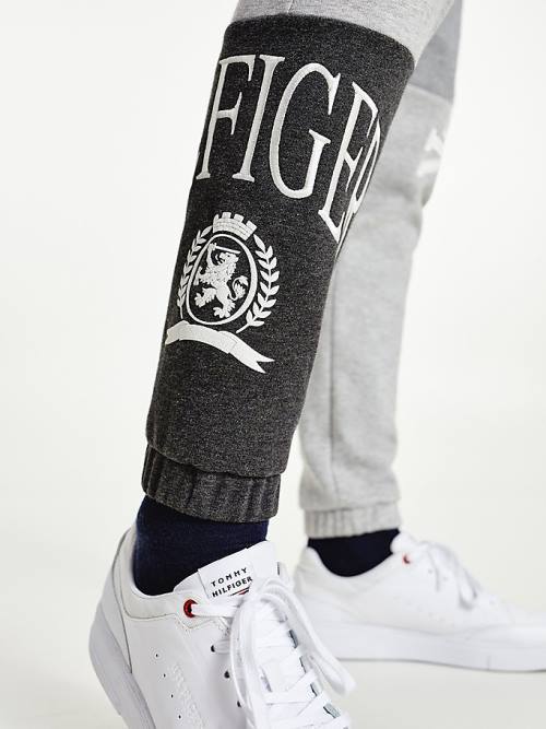 Grey Tommy Hilfiger Icons Colour-Blocked Crest Joggers Men's Pants | TH251BQG