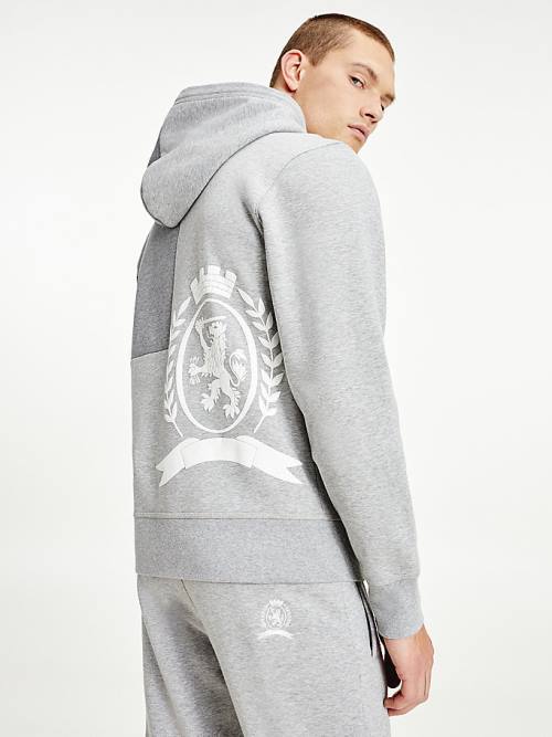 Grey Tommy Hilfiger Icons Crest Colour-Blocked Relaxed Fit Men's Hoodie | TH263THG