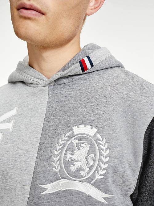 Grey Tommy Hilfiger Icons Crest Colour-Blocked Relaxed Fit Men's Hoodie | TH263THG