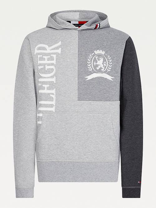 Grey Tommy Hilfiger Icons Crest Colour-Blocked Relaxed Fit Men's Hoodie | TH263THG