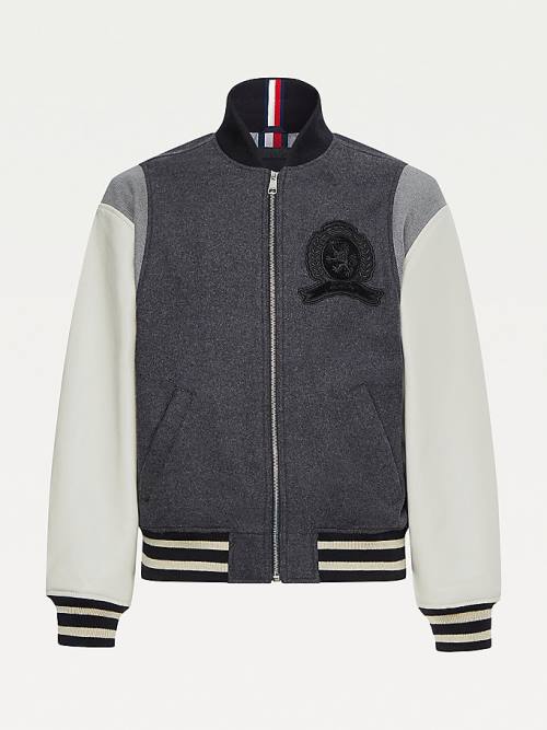 Grey Tommy Hilfiger Icons Crest Wool Relaxed Bomber Men's Jackets | TH382VIN