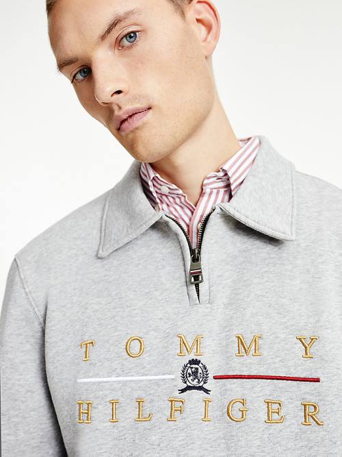 Grey Tommy Hilfiger Icons Mock Turtleneck Relaxed Fit Men's Sweatshirts | TH725PYN