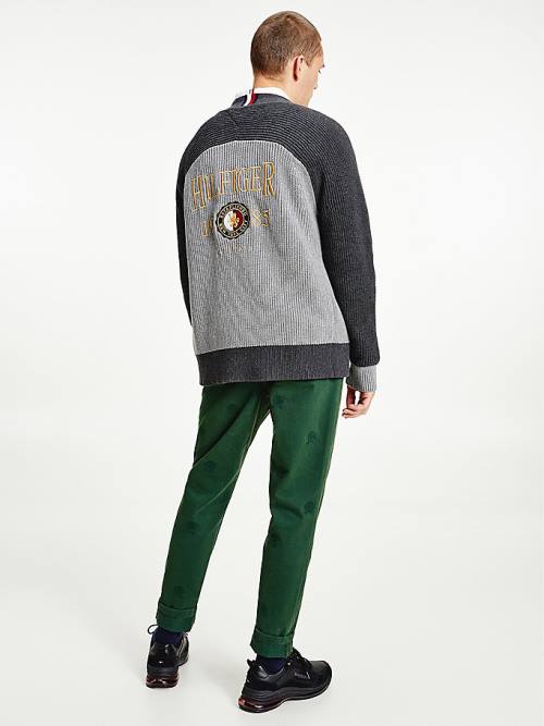 Grey Tommy Hilfiger Icons Oversized Crest Cardigan Men's Sweaters | TH017JLH