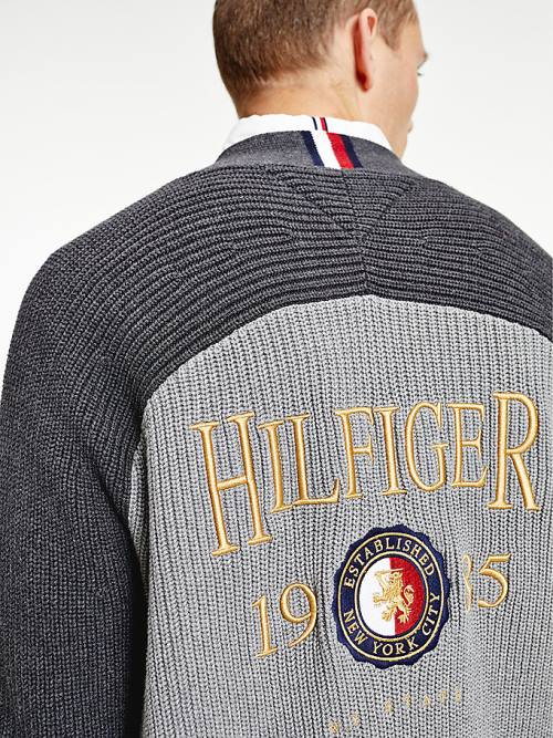 Grey Tommy Hilfiger Icons Oversized Crest Cardigan Men's Sweaters | TH017JLH