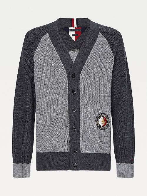 Grey Tommy Hilfiger Icons Oversized Crest Cardigan Men's Sweaters | TH017JLH