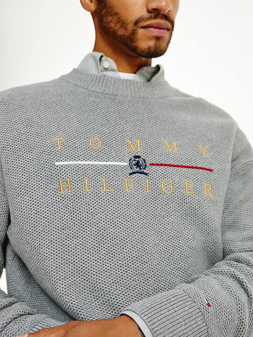 Grey Tommy Hilfiger Icons Oversized Structured Jumper Men\'s Sweaters | TH462COI