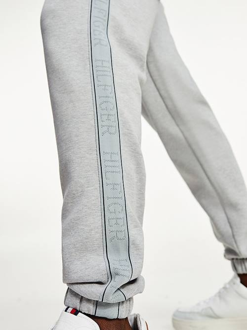 Grey Tommy Hilfiger Intechno Knit Logo Tape Joggers Men's Pants | TH915FLP