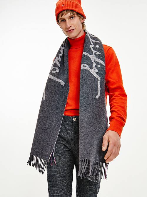 Grey Tommy Hilfiger Jacquard Logo Men's Scarves | TH318HSW