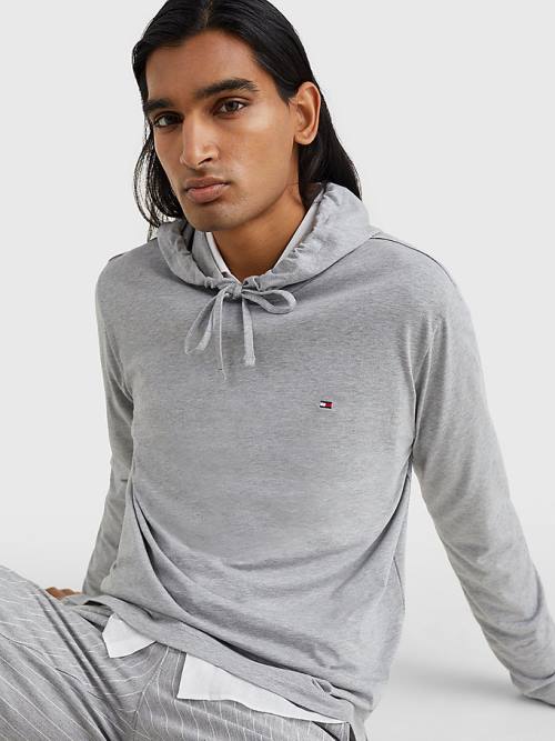 Grey Tommy Hilfiger Lightweight Men's Hoodie | TH362OFD