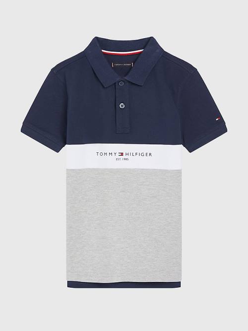 Grey Tommy Hilfiger Logo Colour-Blocked Polo Boys\' T Shirts | TH019CXL